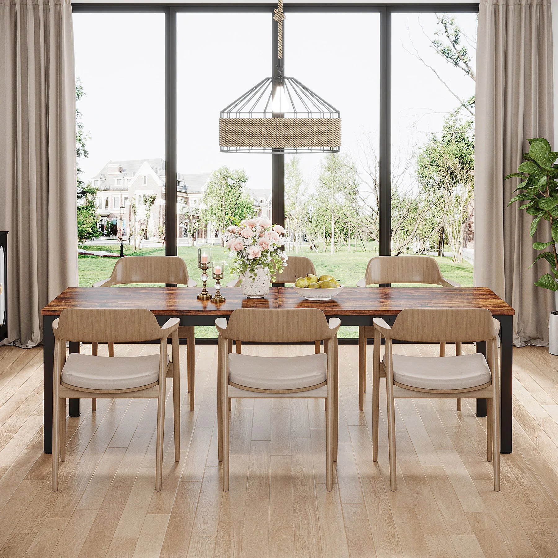 Tribesigns dining table for 6-8 people 200cm large narrow long rectangular kitchen dinner rustic wood