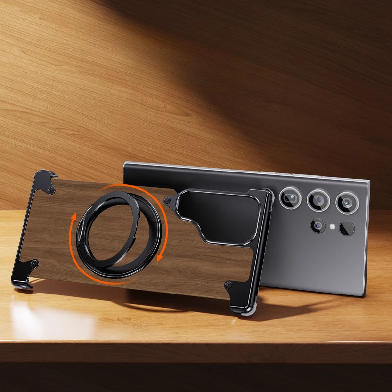 Oatsbasf wooden phone case for samsung galaxy s24 ultra magsafe protective cover walnut bumper w/360°rotatable ring