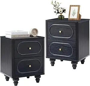 3 drawer fluted dresser for bedroom mid century modern chest of drawers wood storage small organizer livi - 2 set black