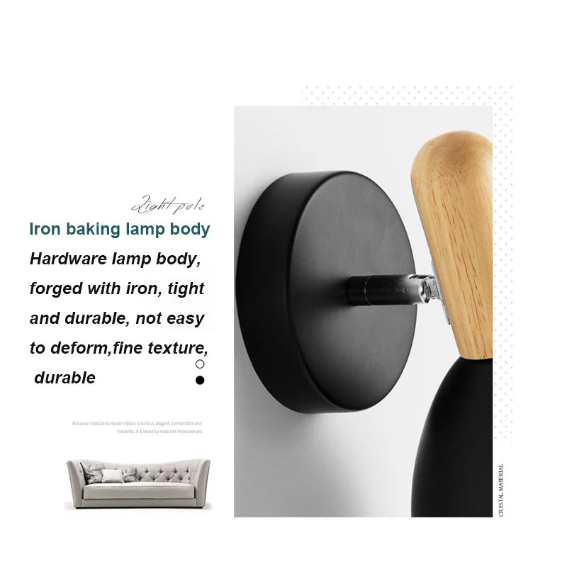 Wooden wall lights bedside lamp bedroom light sconce for kitchen restaurant modern nordic e27 home decor