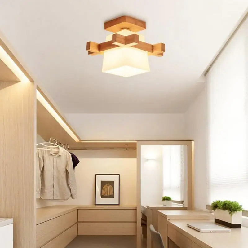 Modern wooden ceiling light glass lampshade with warm blub e27 bulbs universal pendant fixtures for hallway porch