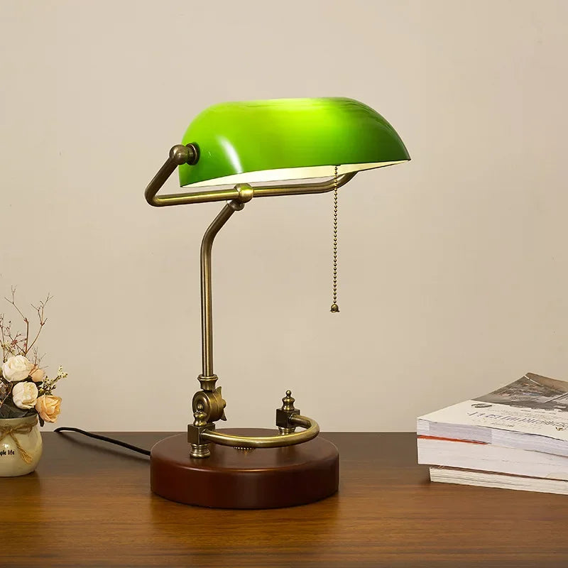 Classical retro vintage metal wood bank table lamp led e27 green lampshade art decor home bedroom bedside study reading