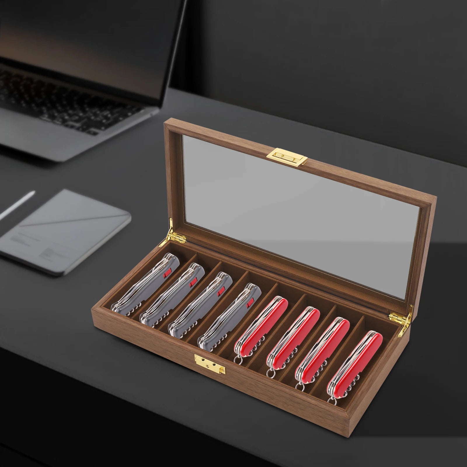 15.7*7.5in walnut knife display case organizer storage box for knives utility pocket - united states - multipurpose