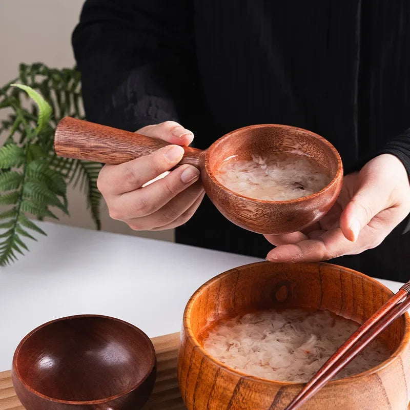 Household long handled wooden spoon for rice washing and water scooping cutlery large