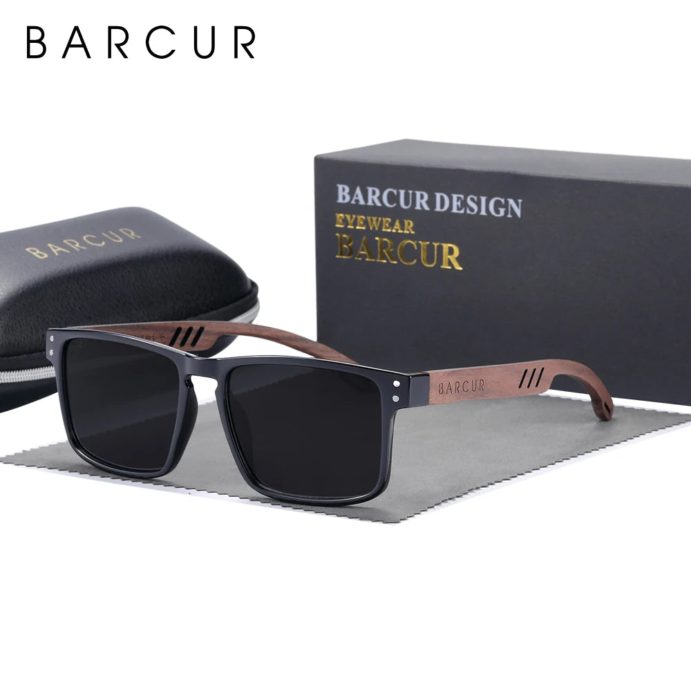 Barcur original design wooden sunglasses polarized luxury brand square sun glasses fashion light weight eyewear