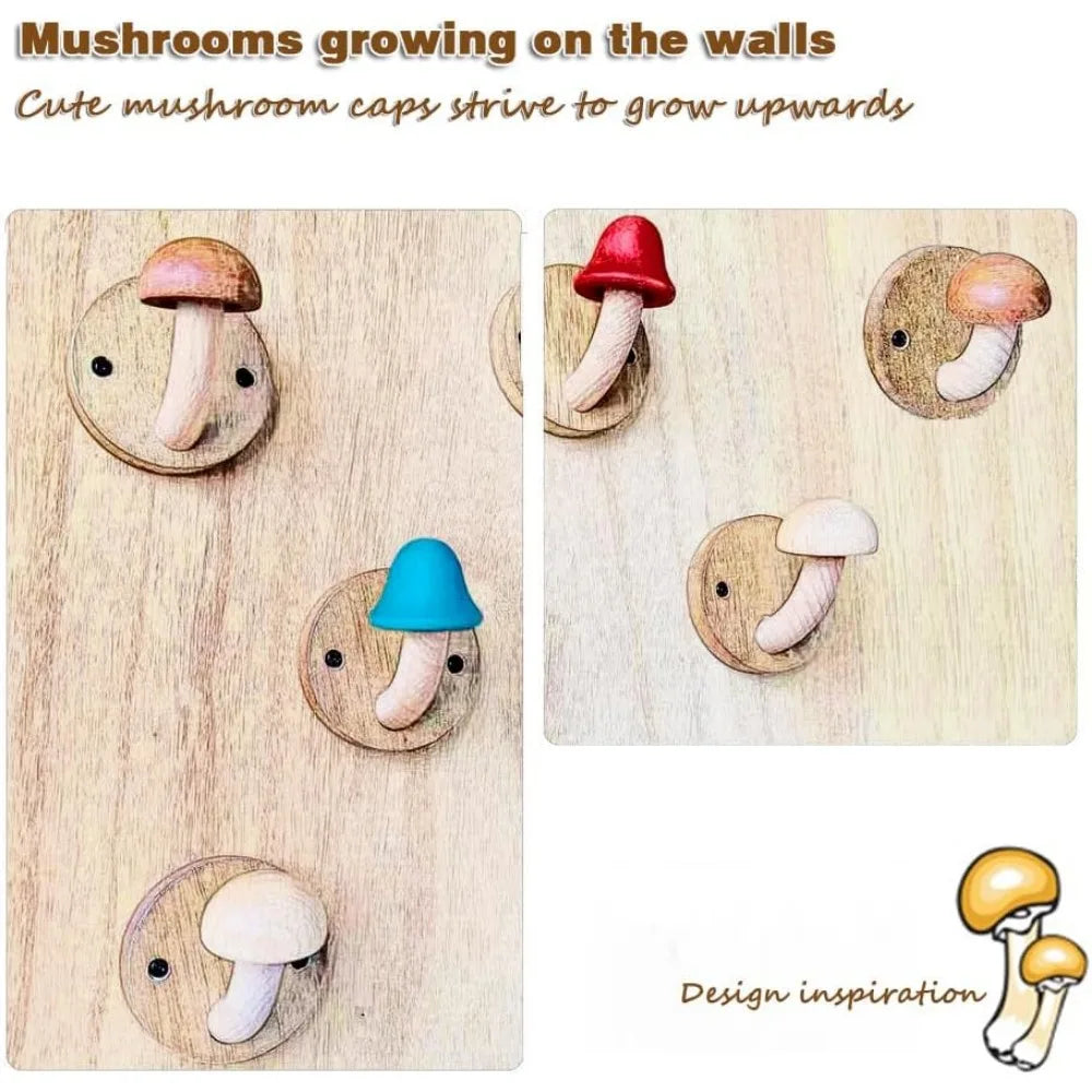 Wooden mushroom coat hooks mushroom-shaped hangers wall mounted towel hanger solid wood colorful set of with scr