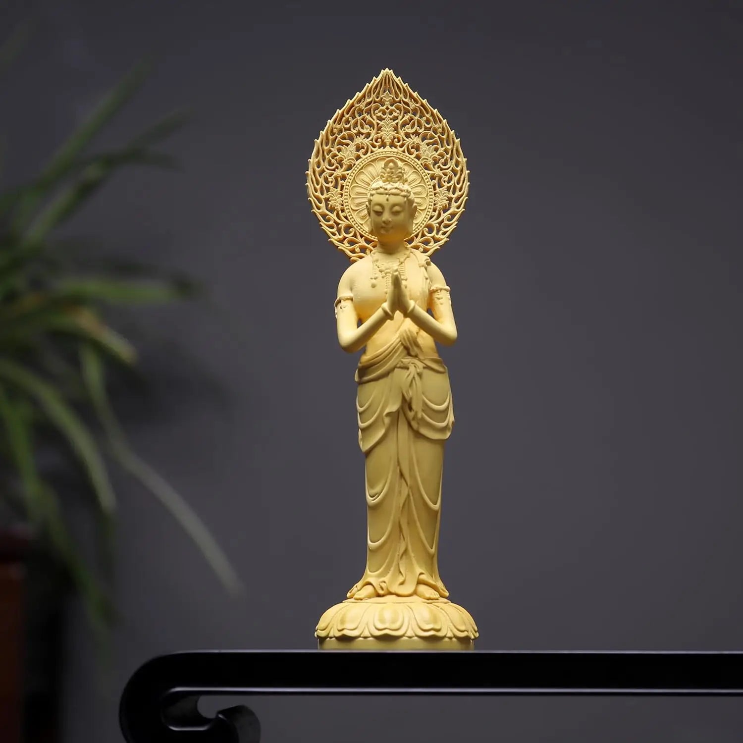 Handcrafted boxwood western three saints buddha statues – amitabha manjushri and samantabhadra wooden sculptures