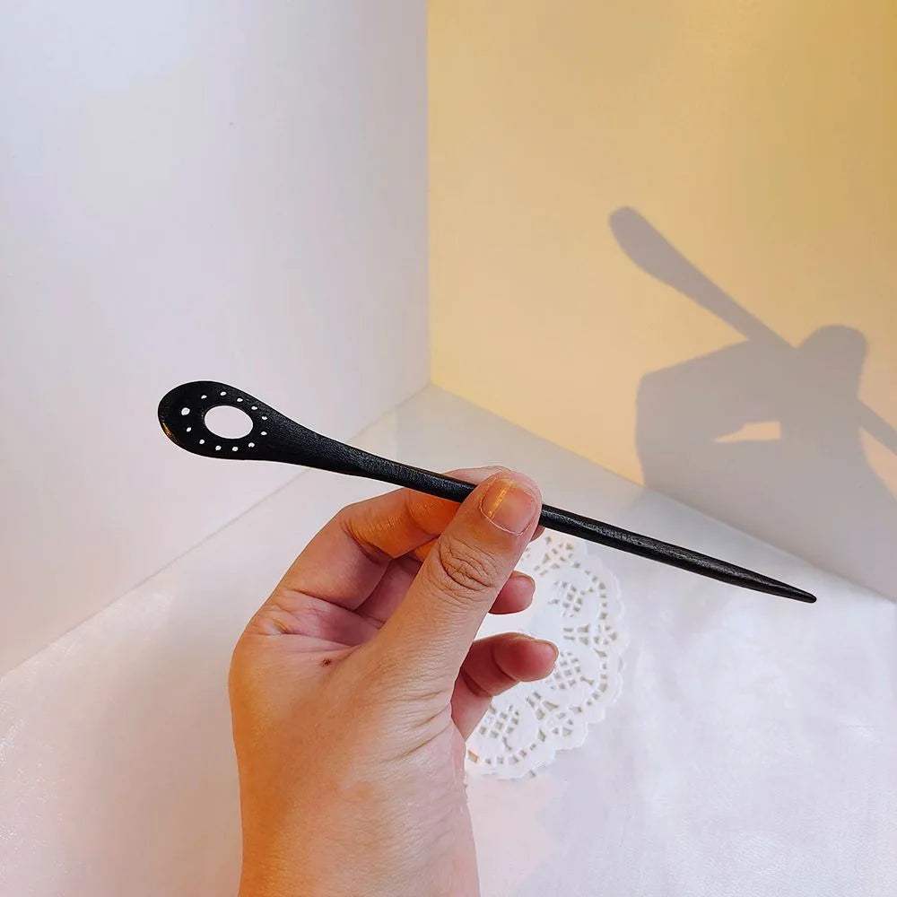 Vintage wooden hair clip black easy to twist hairpin ethnic clothing hanfu accessories girl - 5