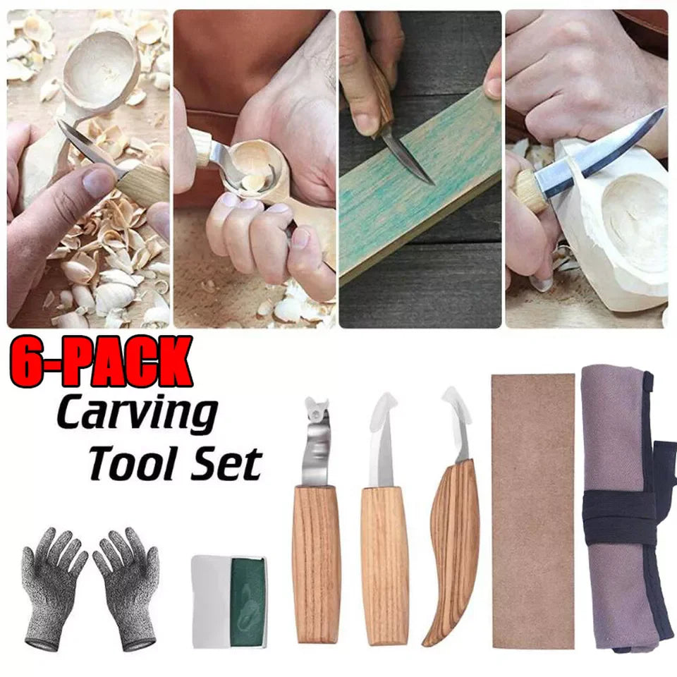 Wood carving knives set woodworking tools spoon kit whittling carpenter - as shown / united states