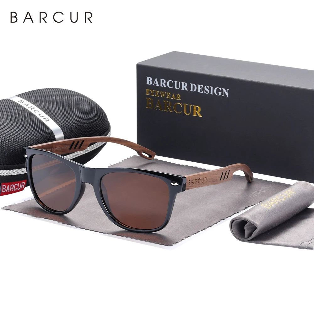 Barcur black walnut sunglasses for men wood sun glasses man eyeglasses polarizing uva&b protection eyewear eco-friendly
