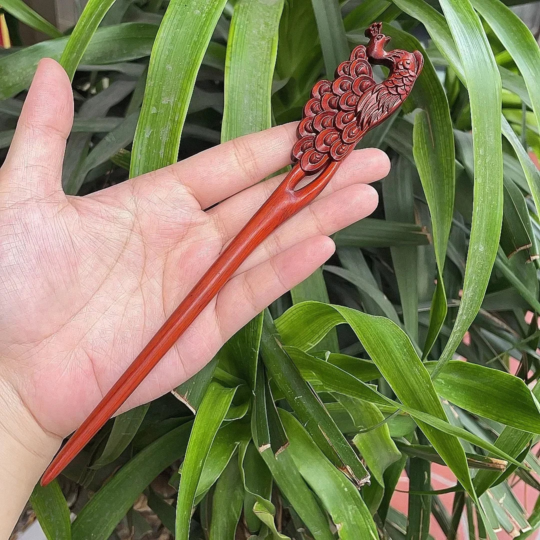 Chinese retro style peach wood handmade carved hairpin hollow out hair stick women styling tools accessories - united