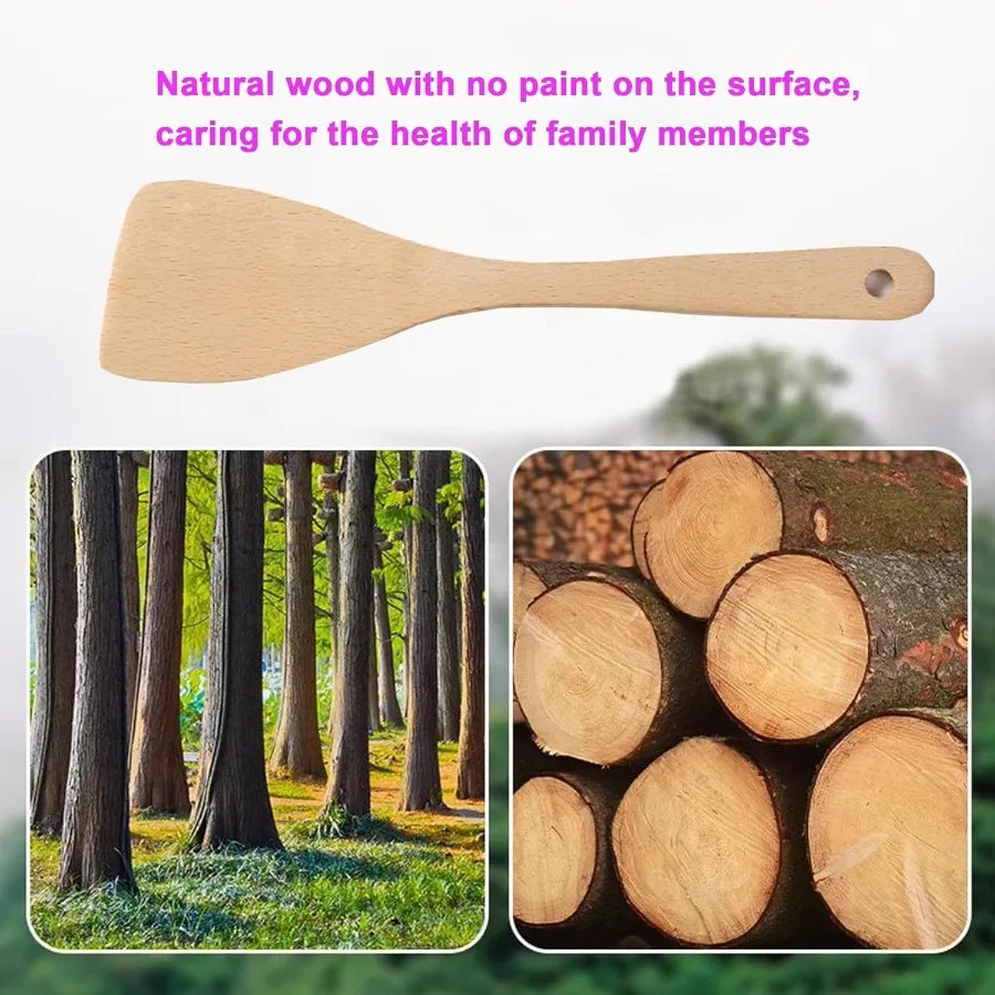 Wooden spatulas for cooking 13ih uoated beech wood utensils nonscratch turner nonstick pans wok grill heatresistant