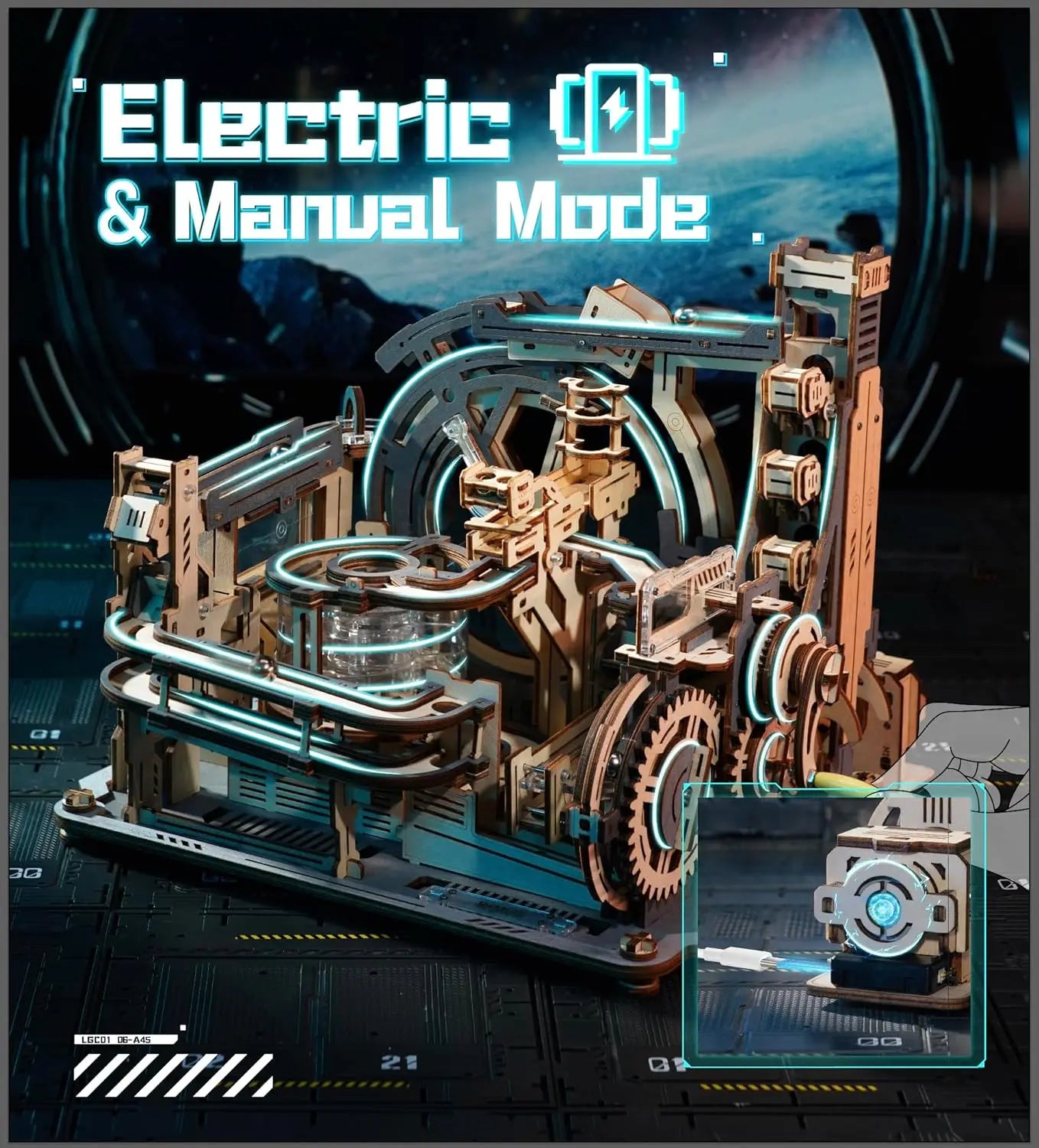 Robotime rokr electric model kits marble spaceport 3d puzzles brain teaser wooden building toy gifts for men/women/teens