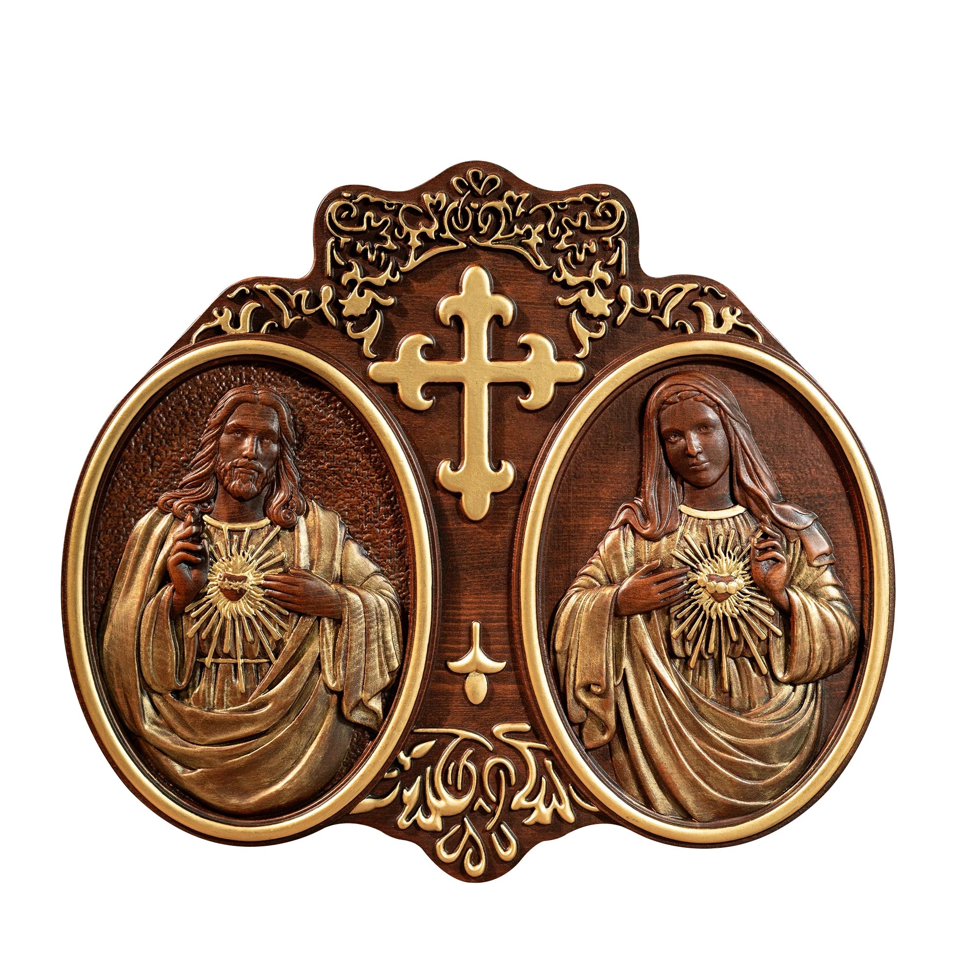 Sacred heart of jesus and mary christ wall decor religious saint statue complete catholic christmas gift - gold / 20