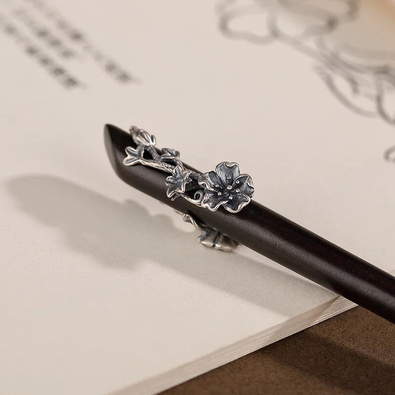 Uglyless natural wood sandalwood ethnic hair sticks for women thai silver lotus flower leaf decorations 925 forks