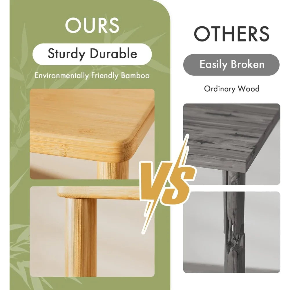 Bamboo tv stand for 60-65 inch tvs: 3-tier open storage entertainment center wooden living room table - natural