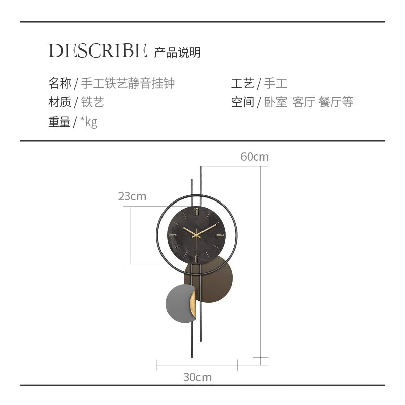 Wooden grille decorative wall clock tv background new 2024