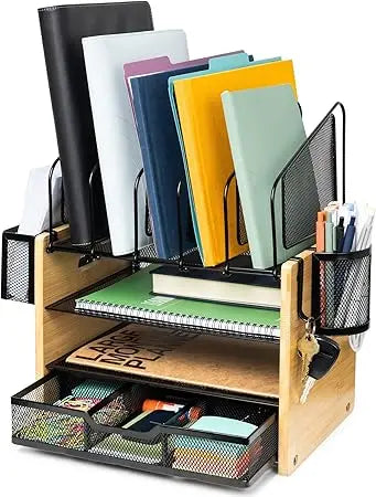 Heavy duty wooden desk organizer with drawer - shelf for storage & organization - office tray files mail and s - united