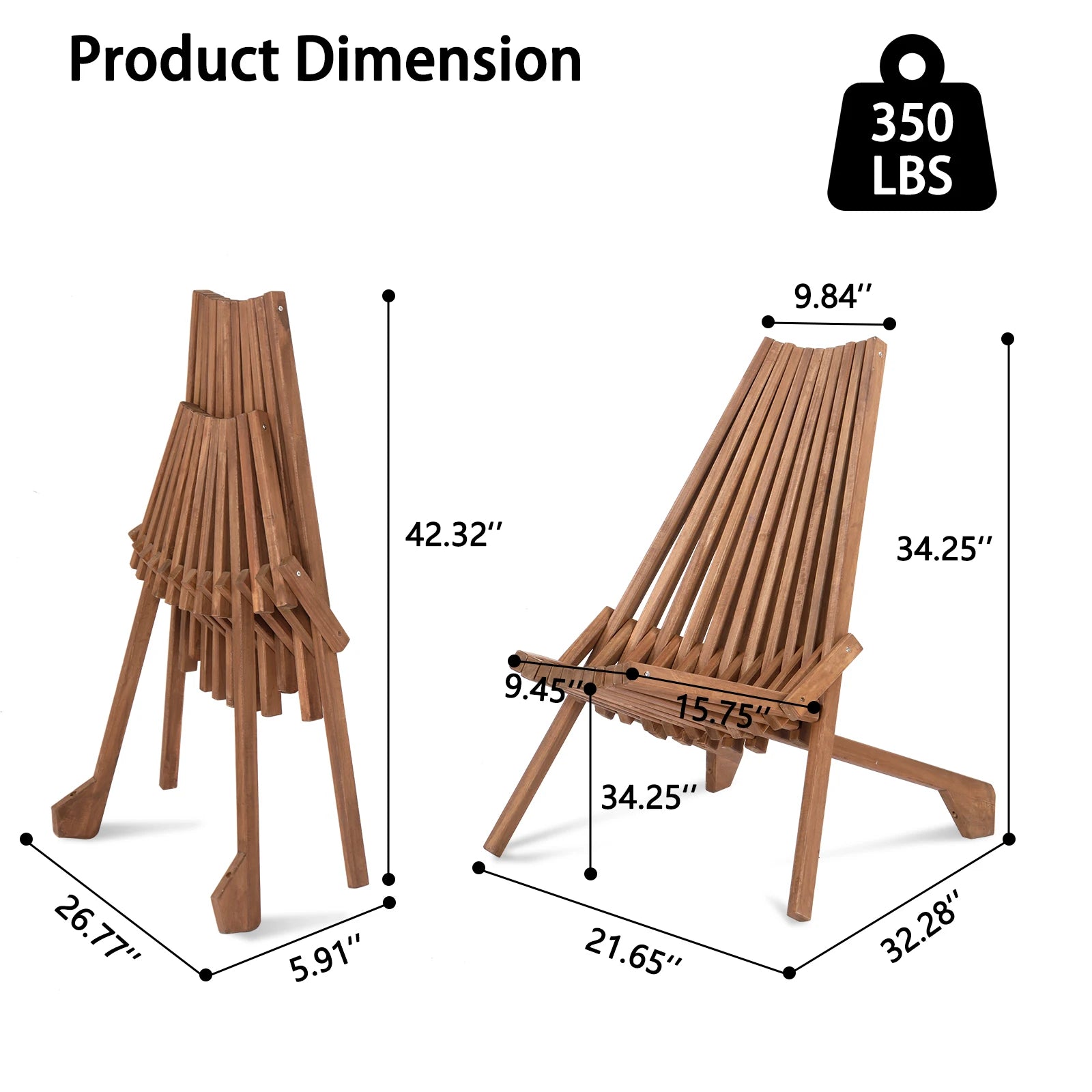 Wood folding chair for outdoor low profile acacia lounge balcony porch backyard patio lawn garden - united states