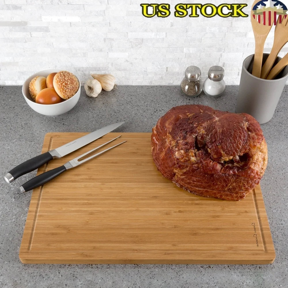 Extra large bamboo cutting board thick knife friendly antimicrobial antibacterial kitchen prep juice groove