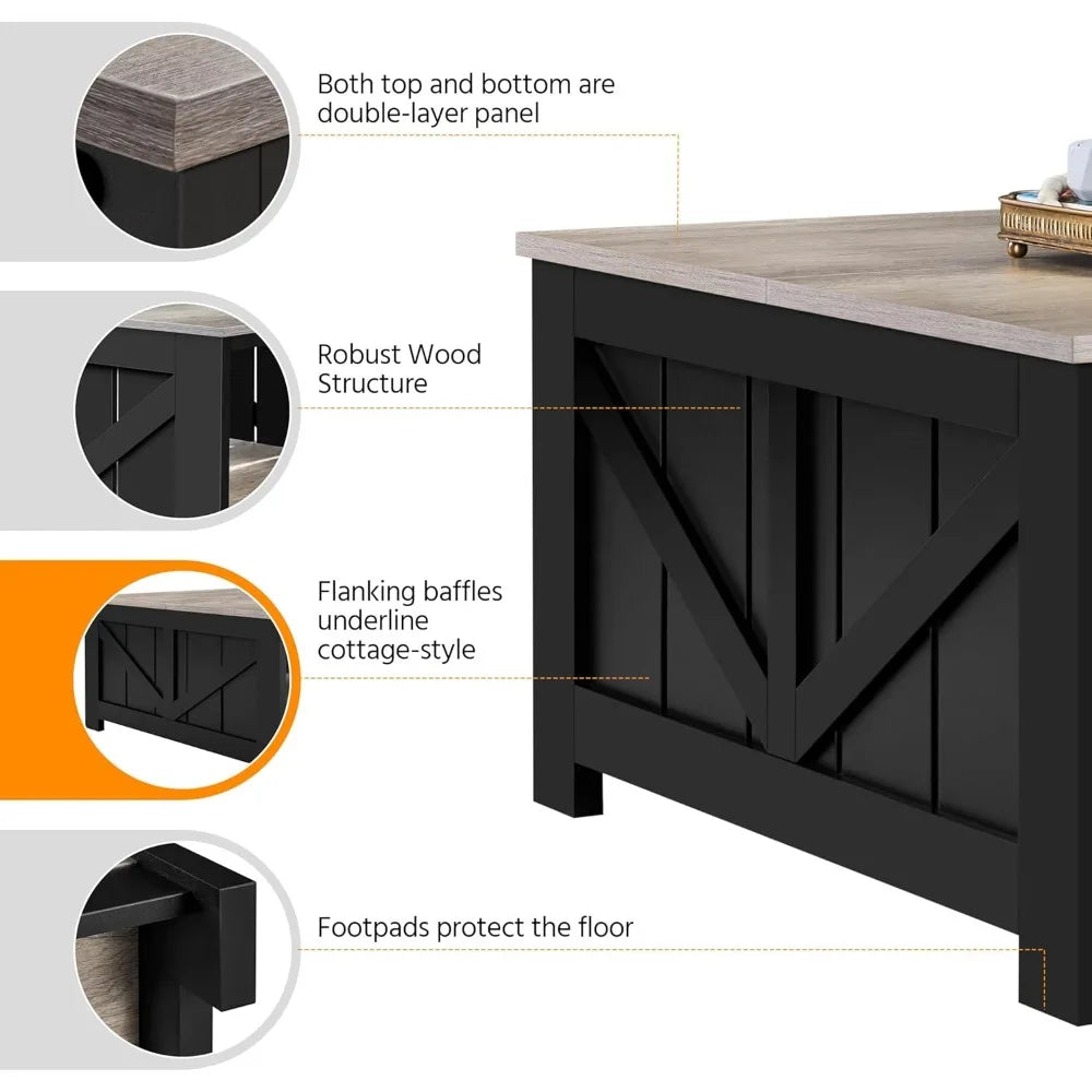 Square wooden coffee table with storage for living room 31.5 inches dining center - united states / gray and black