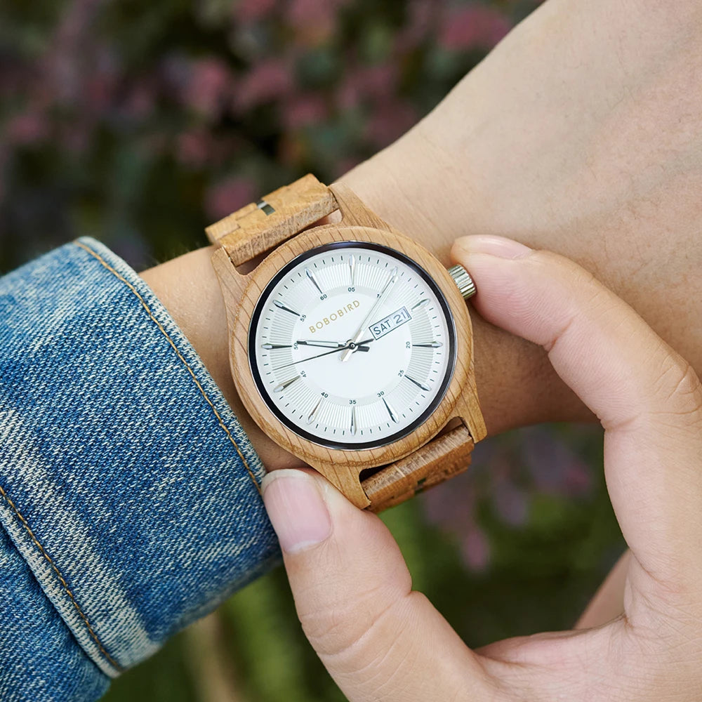 Bobo bird men’s watches fashion wooden wristwatch week & auto-date display watch for men with gift box 2025 new