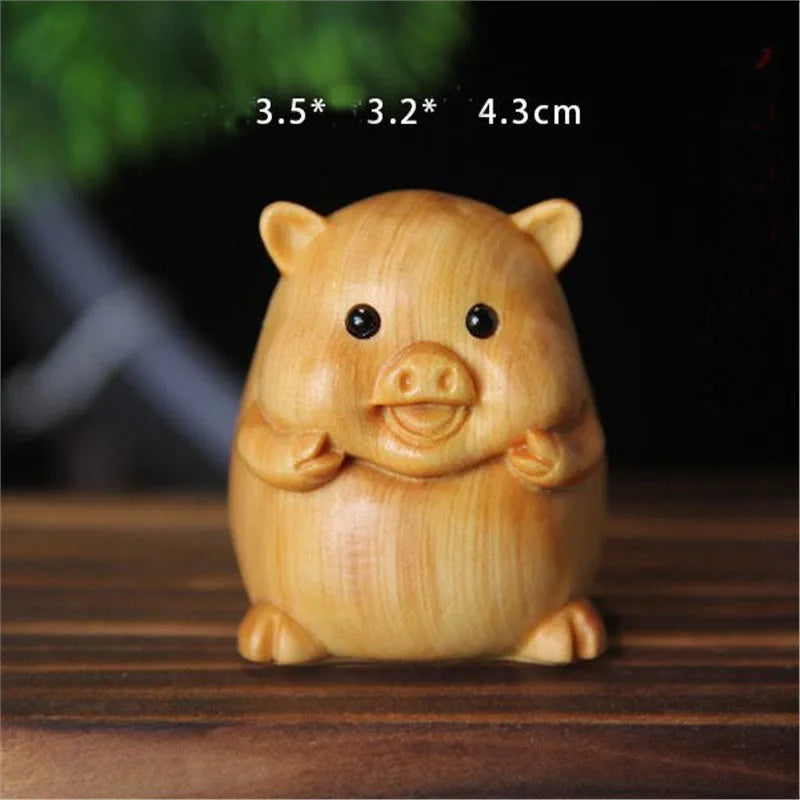 12 zodiac wood carving set - rat cow tiger rabbit dragon snake horse sheep monkey chicken dog pig animal figurines