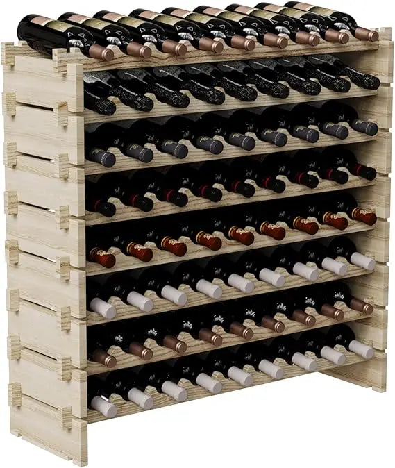 Stackable wooden floor wine rack - premium modular storage solution - united states / natural