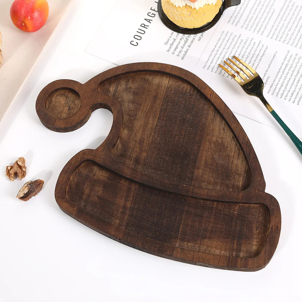 Christmas cutlery tray cute household wooden tree fruit dish cake dessert partitioned plate - united states / hat