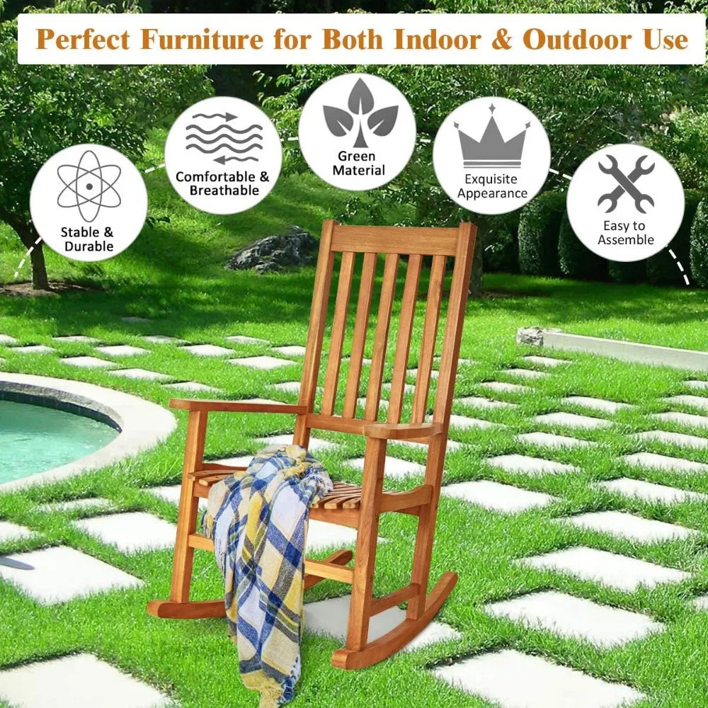 Acacia wood outdoor rocking chair: moccha design for porch garden lawn balcony and patio (natural finish) - united
