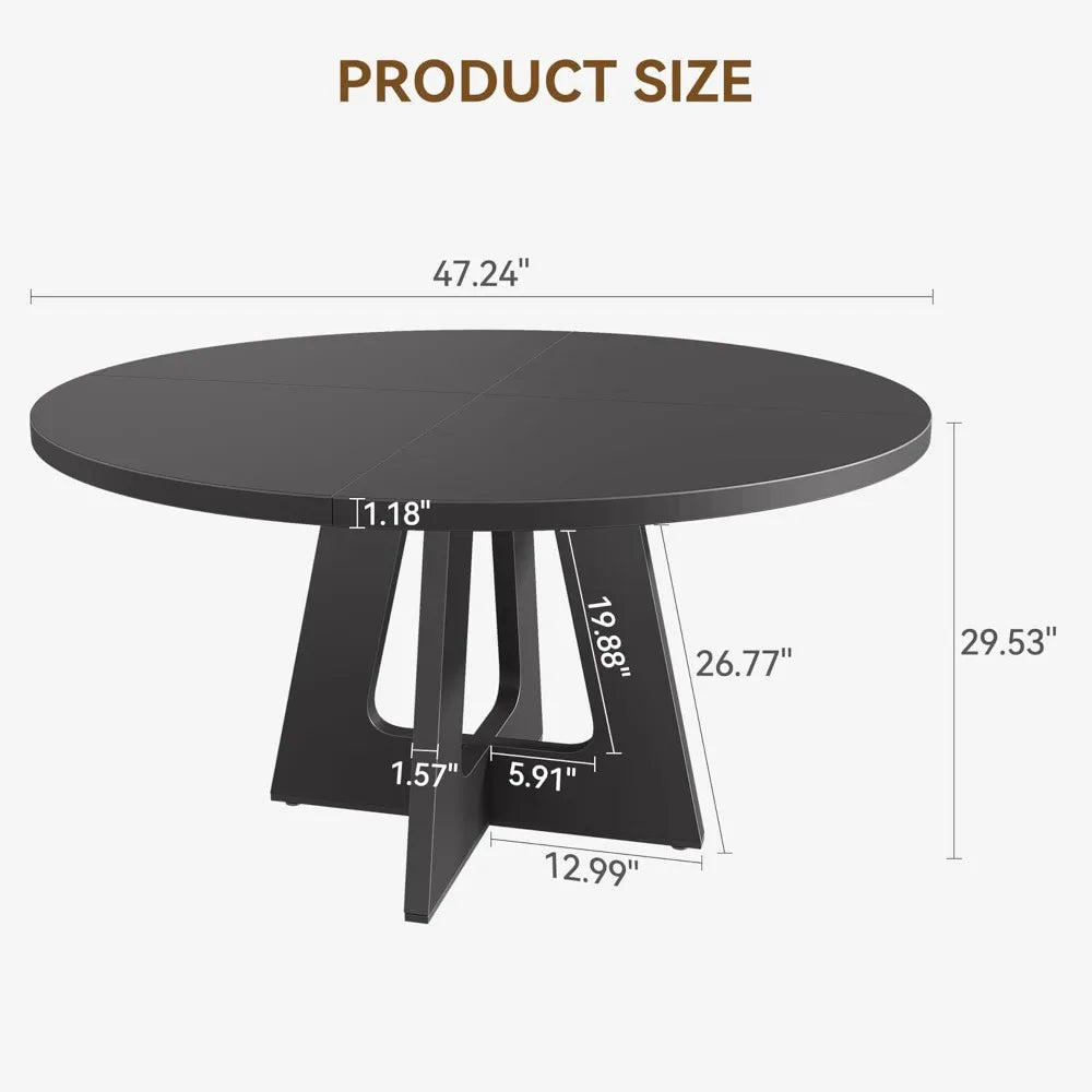 47-inch round farmhouse dining table set for 4-6 wooden top and legs home room - united states / black