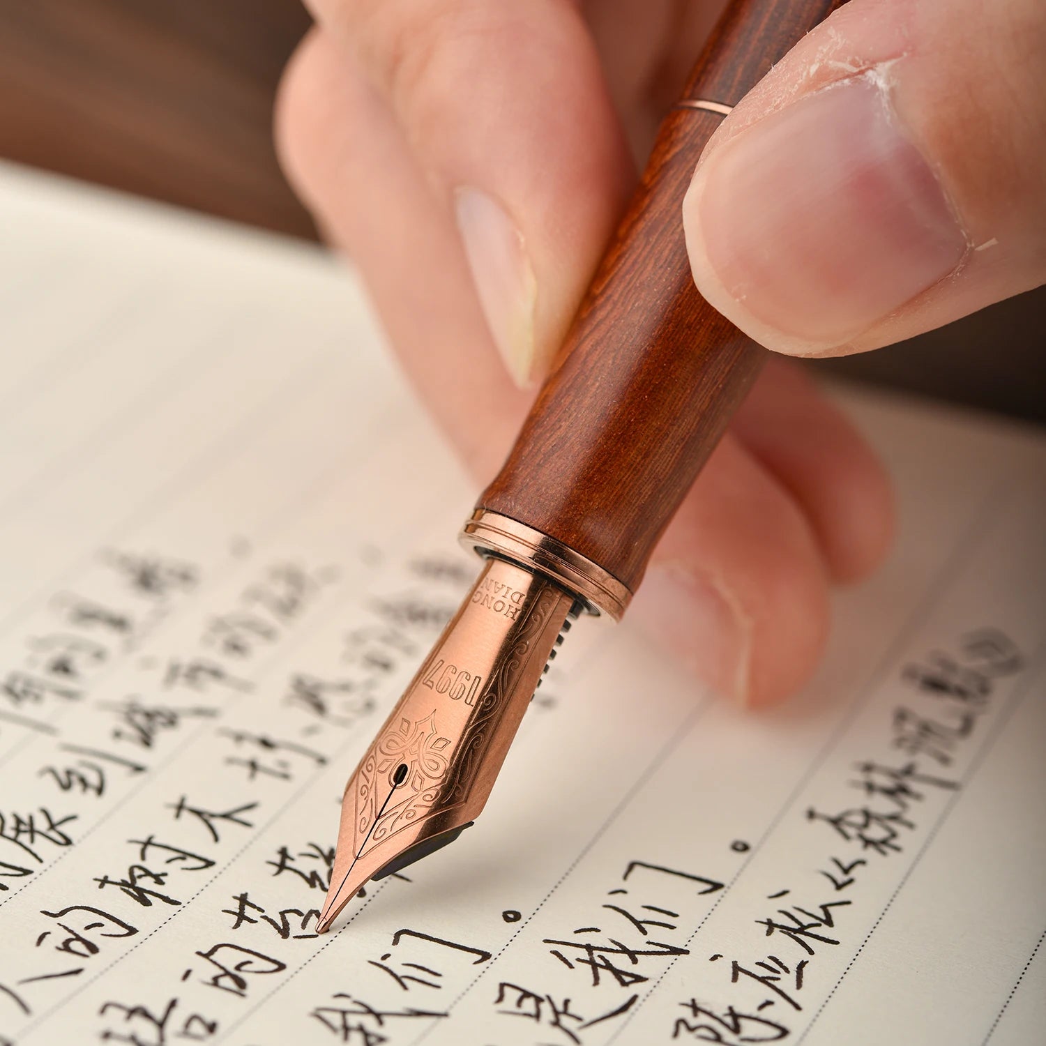 Hongdian a10 natural wooden fountain pen ef f nib brown black with converter office writing gift