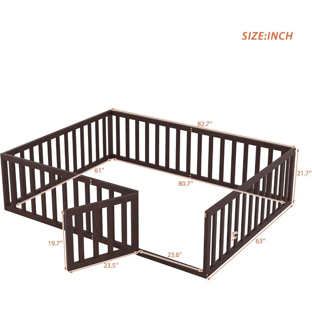 Harper & bright designs queen size floor bed with rails montessori wood frame fence and door for - united states