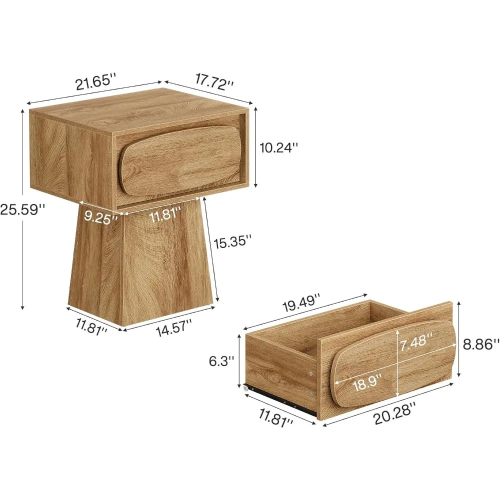 Nightstand bed side table with drawer small 21.6’ dresser natural wood grain print