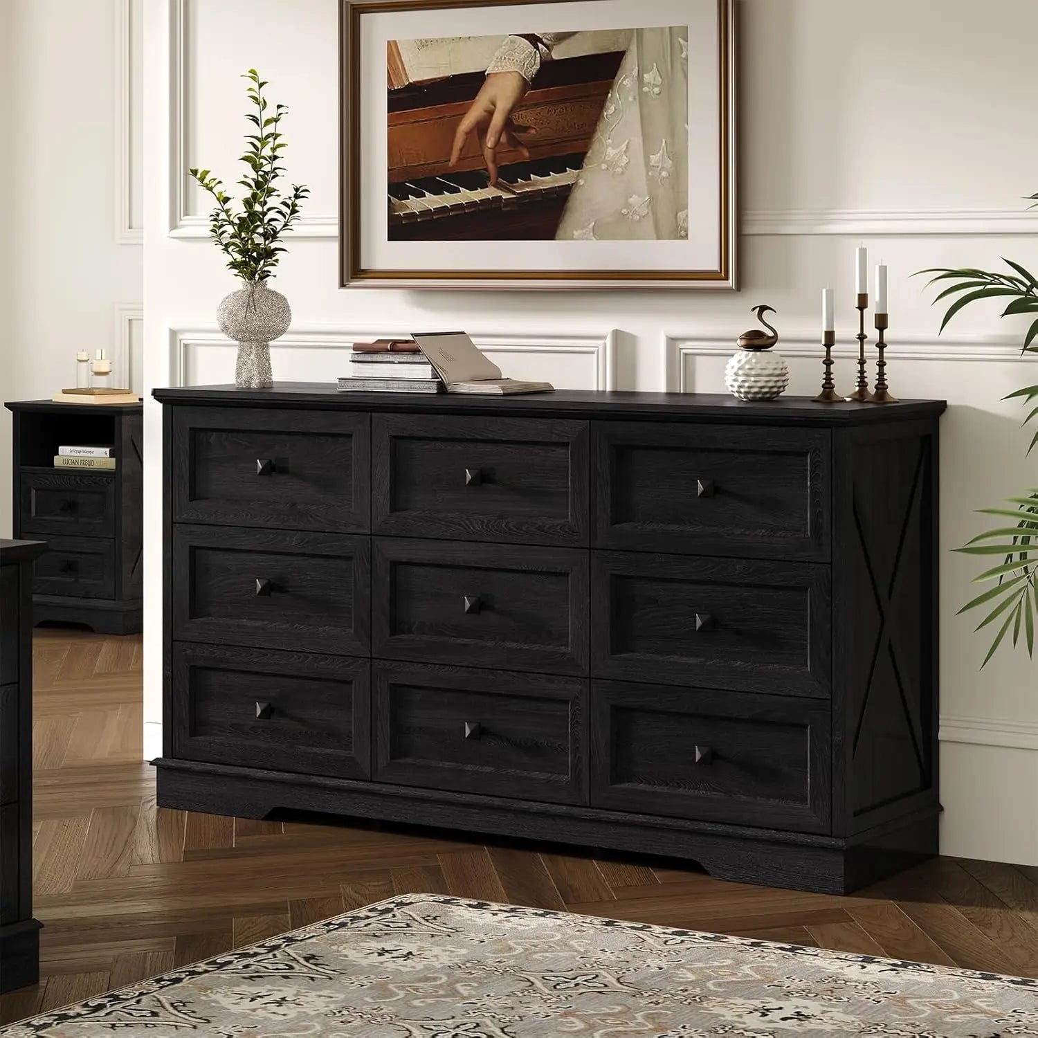 Farmhouse 9 drawer dresser dressers chest of for bedroom organizer storage 59’’ wide wood - united states / (9