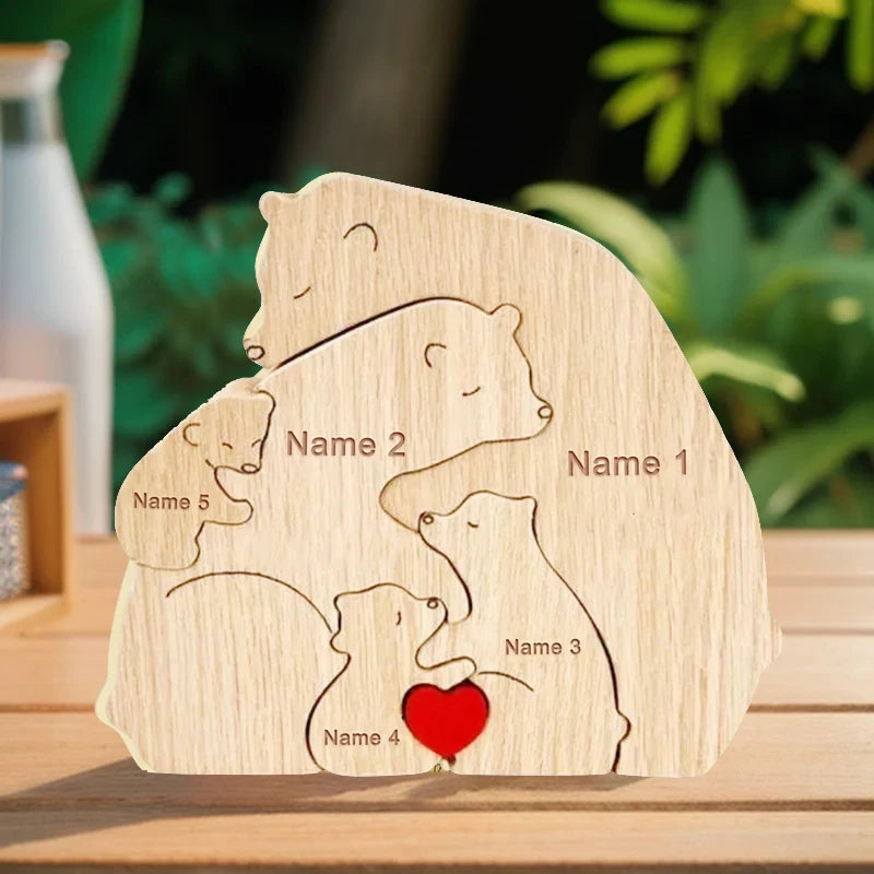 Name personalized custom mother’s birthday gift family names sculpture wood puzzle bear heart puzzles home decoration