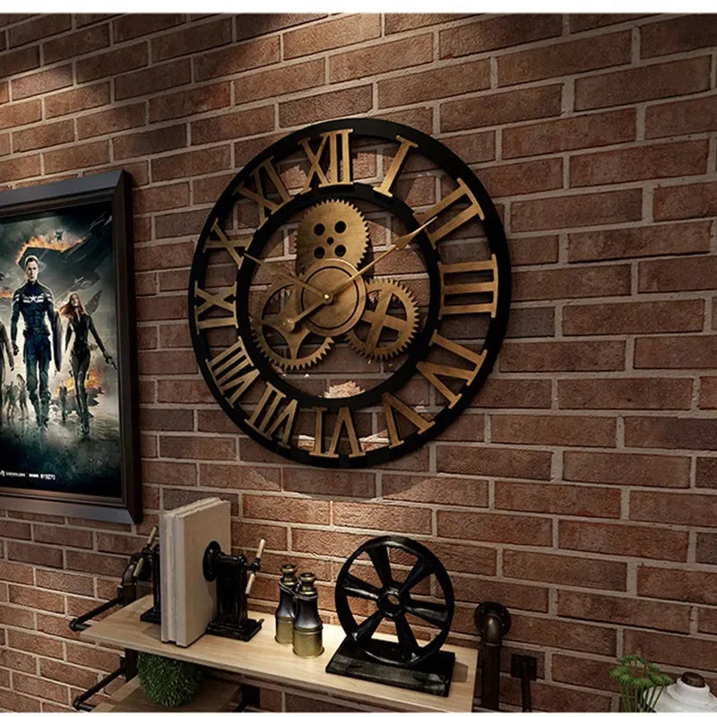 Retro industrial style wall clock european wood home watch decorative for living room office bar art decor horologe