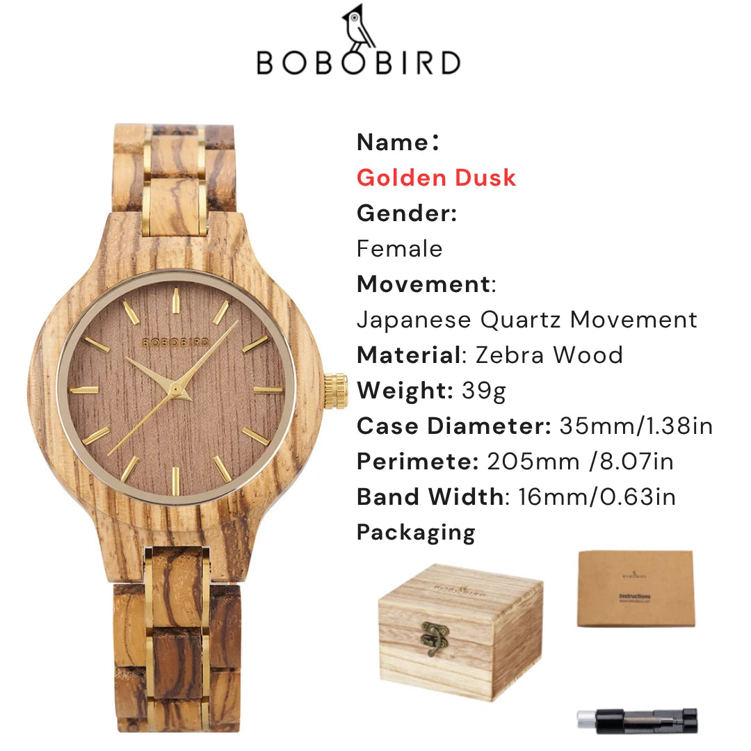 Bobo bird women’s wooden watch zebrawood walnut red sandalwood minimalist design handmade gift with box dropshipping