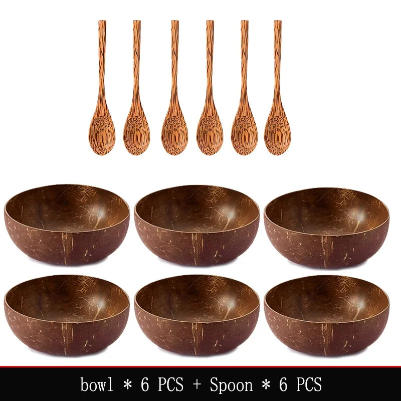 Natural coconut bowl 12-15cm handmade wooden tableware wood spoon dessert fruit salad mixing rice ramen kitchen