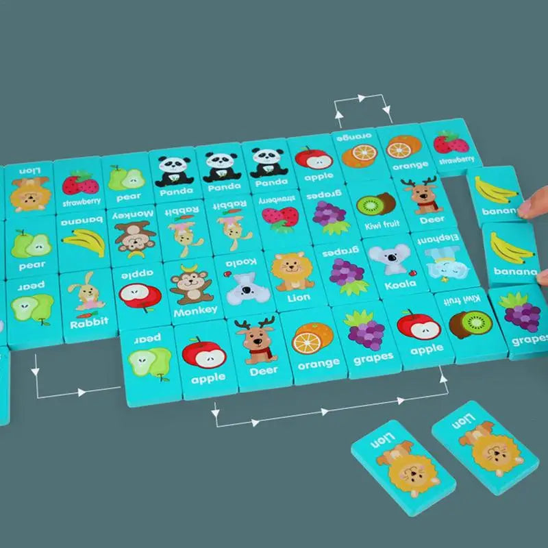 Toddler matching card montessori toys cartoon animal fruit color shape cognitive dominoes games kids educational - 01