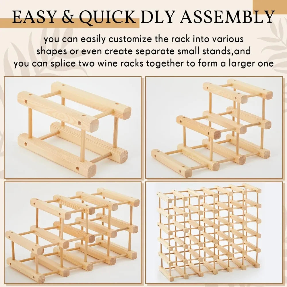 36 bottles wooden wine rack stackable modular storage diy assembly bottle holder cabinet for inside - united states