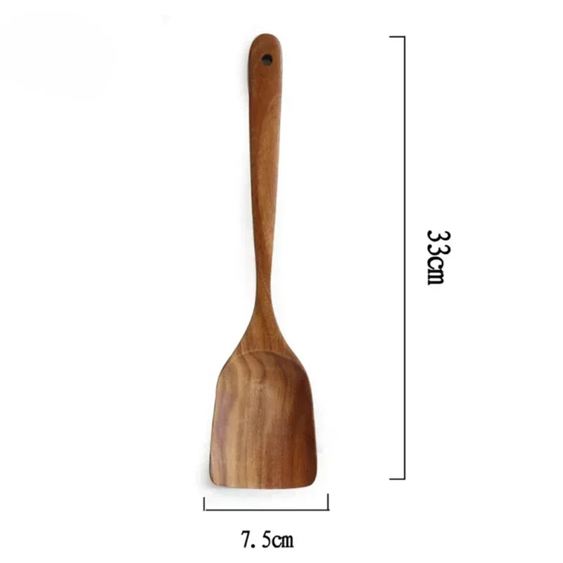 Wooden spoon natural tableware teak wood nanmu super long cooking kitchen utensils for tools - spatula g