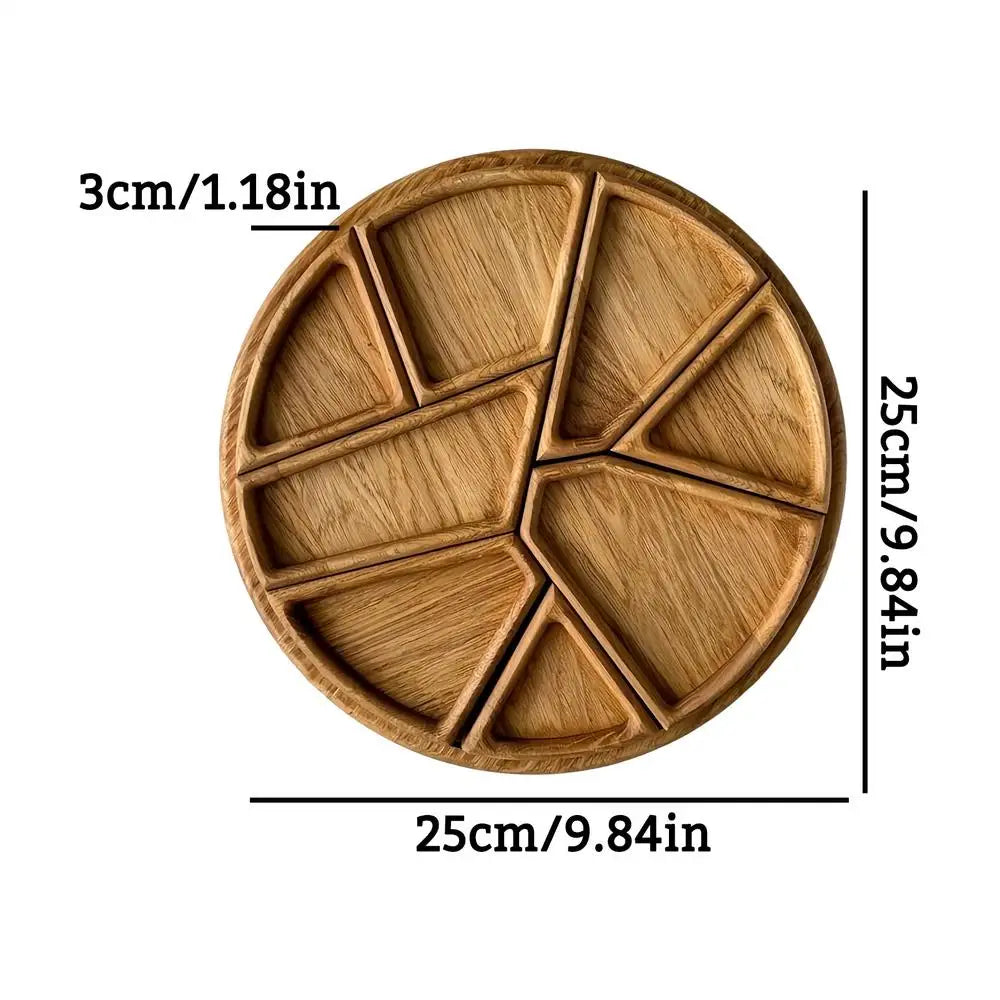 Wooden serving tray charcuterie board 8-petal detachable divided snack plate natural wood puzzle for kitchen breakfast