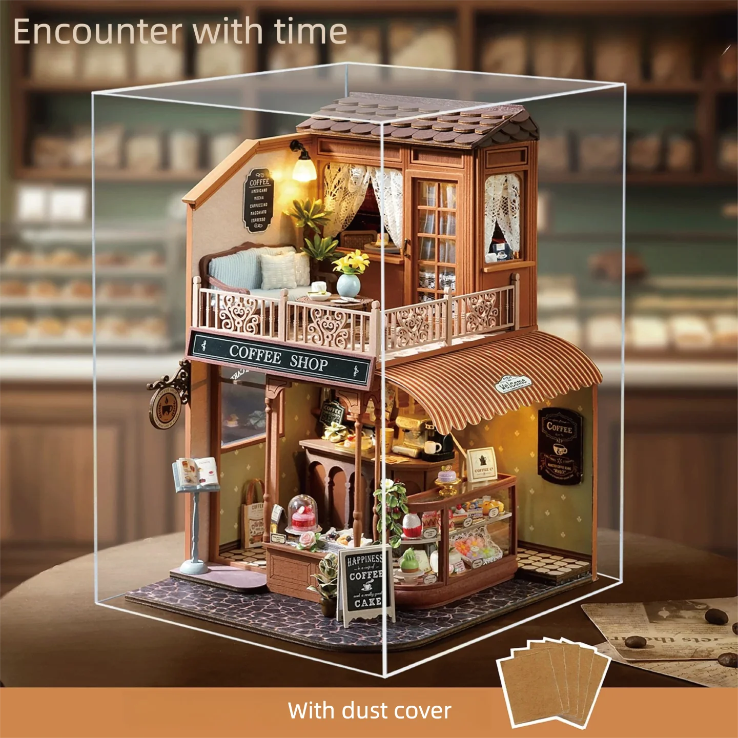 Snaptogs diy miniature duplex café wooden building blocks kit house roombox book nook tiny doll gift decor music box