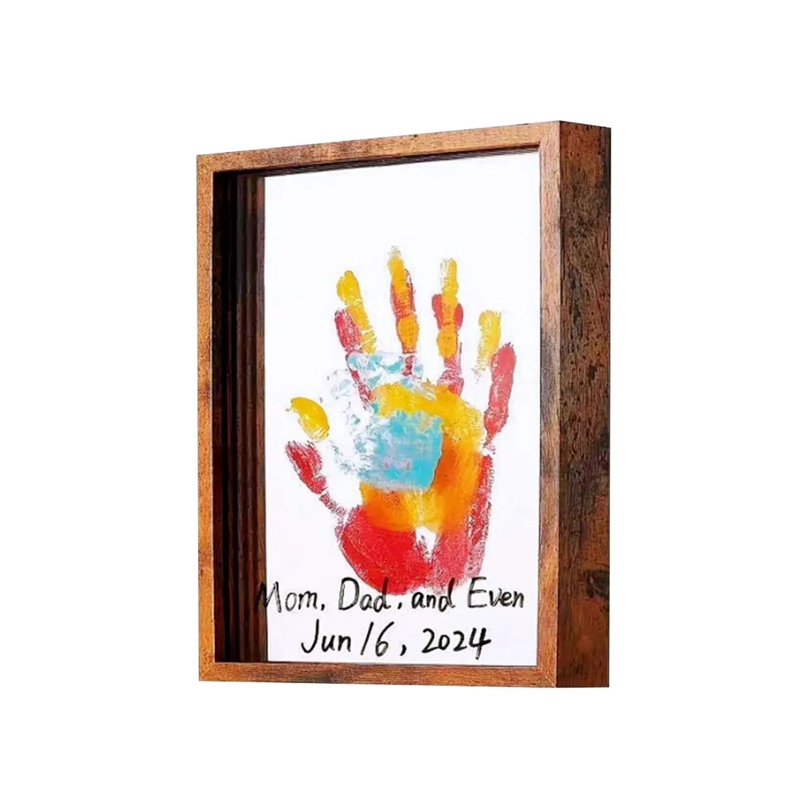 Clear family handprint kit diy handmade keepsake wooden frame with 6 paints pen eraser paintbrush baby gift - brown