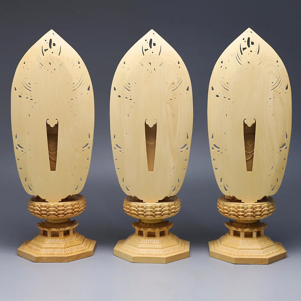 Cypress carved oriental three saints ornament solid wood sun and moonlight bodhisattva pharmacist buddha