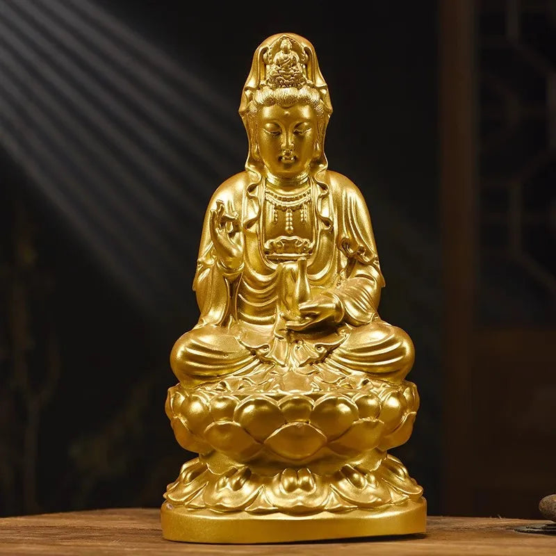 Solid wood carving lotus guanyin statue，safflower pear， black sandalwood wooden buddha statue home feng shui decoration