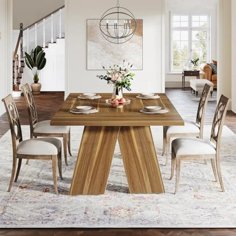 71’’ large dining table for 6 people farmhouse dinner rectangular with solid wood legs kitchen - united states / rustic