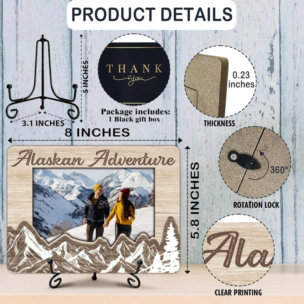 Alaska adventure photo frame wooden picture with stand vacation friendship gifts for friends family 5 x 8 pictur