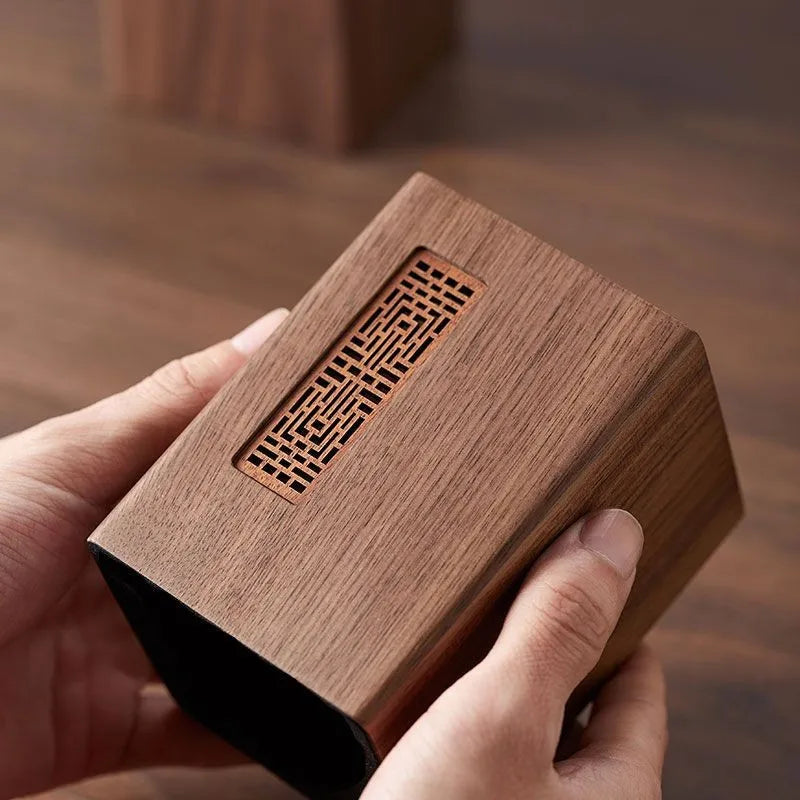 1pcs solid wood multifunctional pen holder - retro desktop organizer with engraving office storage box for pencils